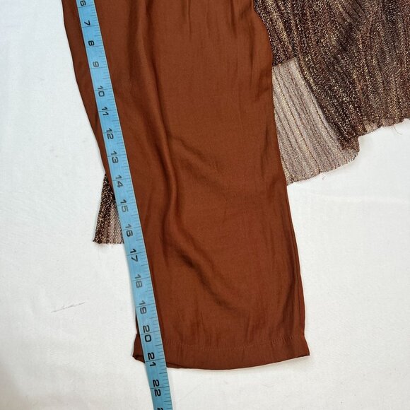 Anthropologie Maeve Metallic Skirted Pants Silk Legging Mesh Skirt Copper 2 - Picture 8 of 14